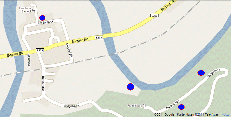 Von links : Burgblick - Bootsanleger - Zeltplatz - L&ouml;wendenkmal